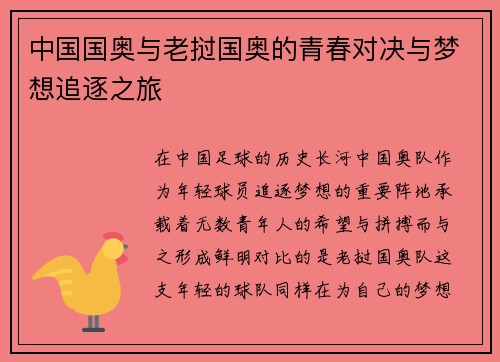 中国国奥与老挝国奥的青春对决与梦想追逐之旅