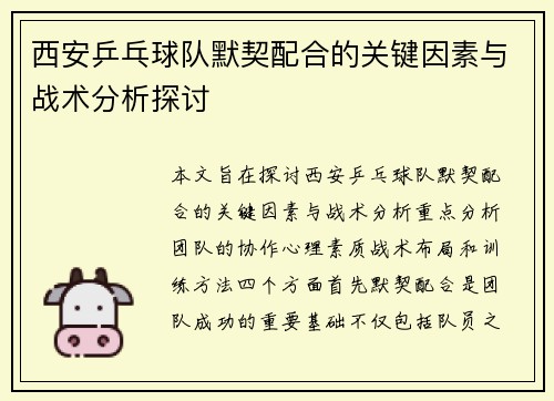 西安乒乓球队默契配合的关键因素与战术分析探讨