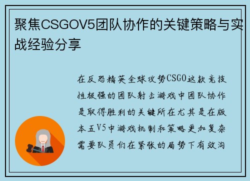 聚焦CSGOV5团队协作的关键策略与实战经验分享